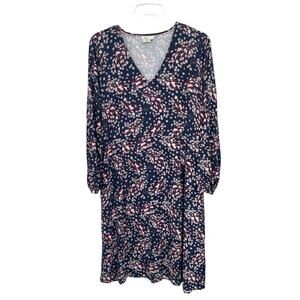 Boden Dress Autumnal Leaves Easy Midi Blue Floral Size 14